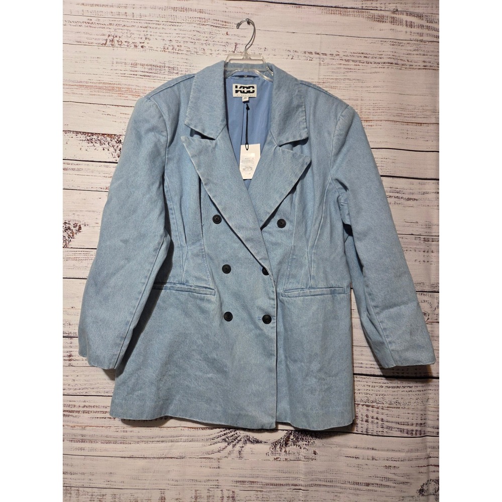 KBB by Kahlana Baby Blue Denim Double Breasted Blazer Jacket 2X KBB0-014-4 NWT